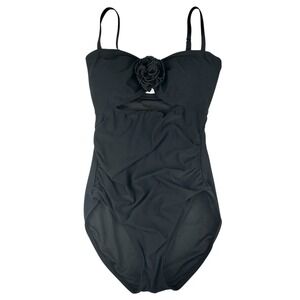 Kate Spade One Piece Swimsuit Small Black 3D Rose Peep Hole Adjustable New $225